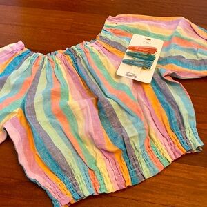 Cato Bundle NWT Cropped Color Striped Linen Blend Girl Top & Hair Clips Sz 14-16